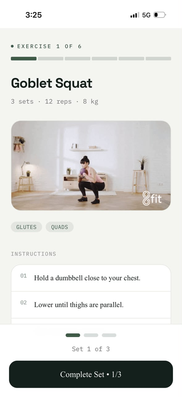 Goblet squat exercise screen