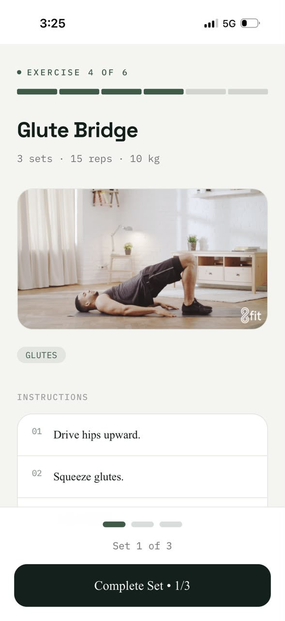 Glute bridge exercise screen