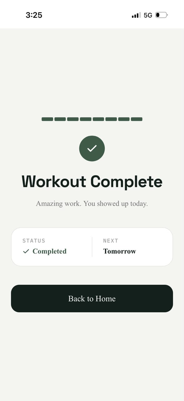 Workout complete screen