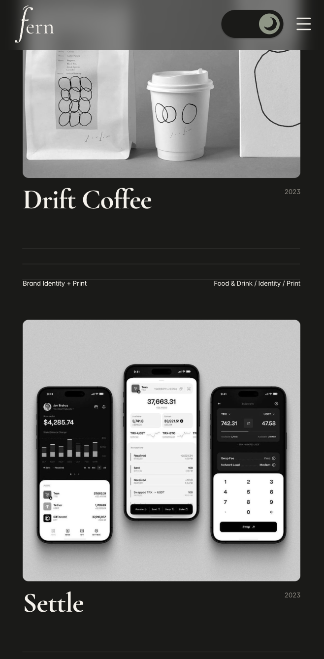 Fern Studio services page on mobile