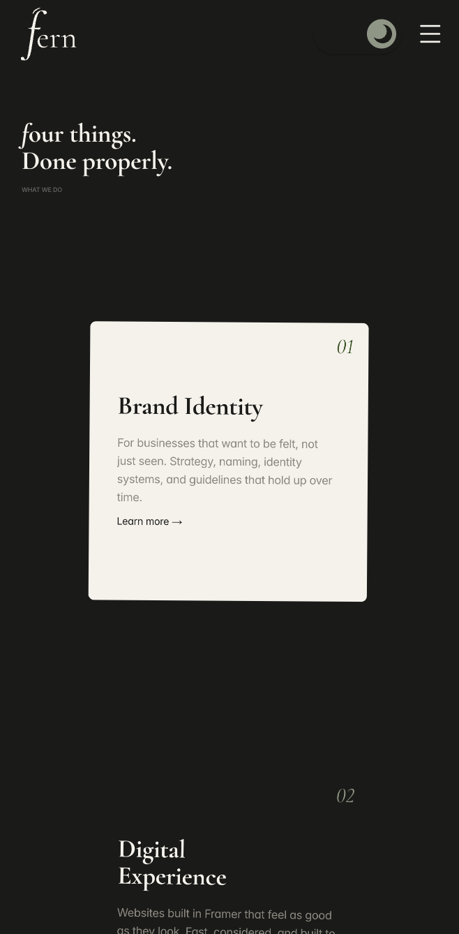 Fern Studio mobile website screen