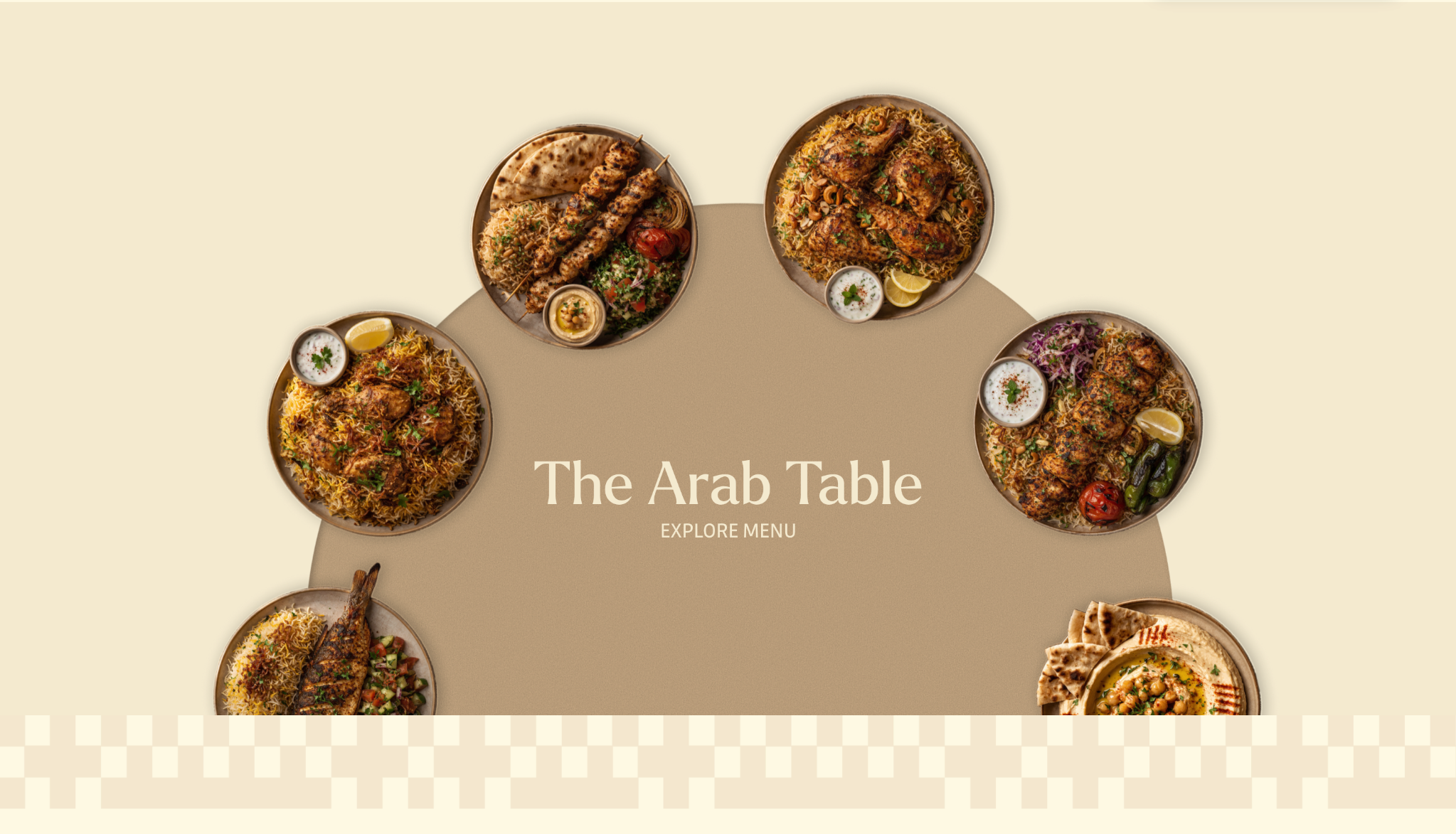 The Arab Table section of the Khuzama Signature website showing dishes arranged around the title