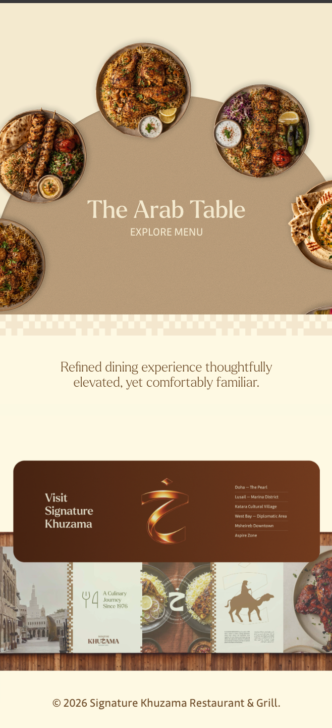 Khuzama mobile food, visit and footer sections