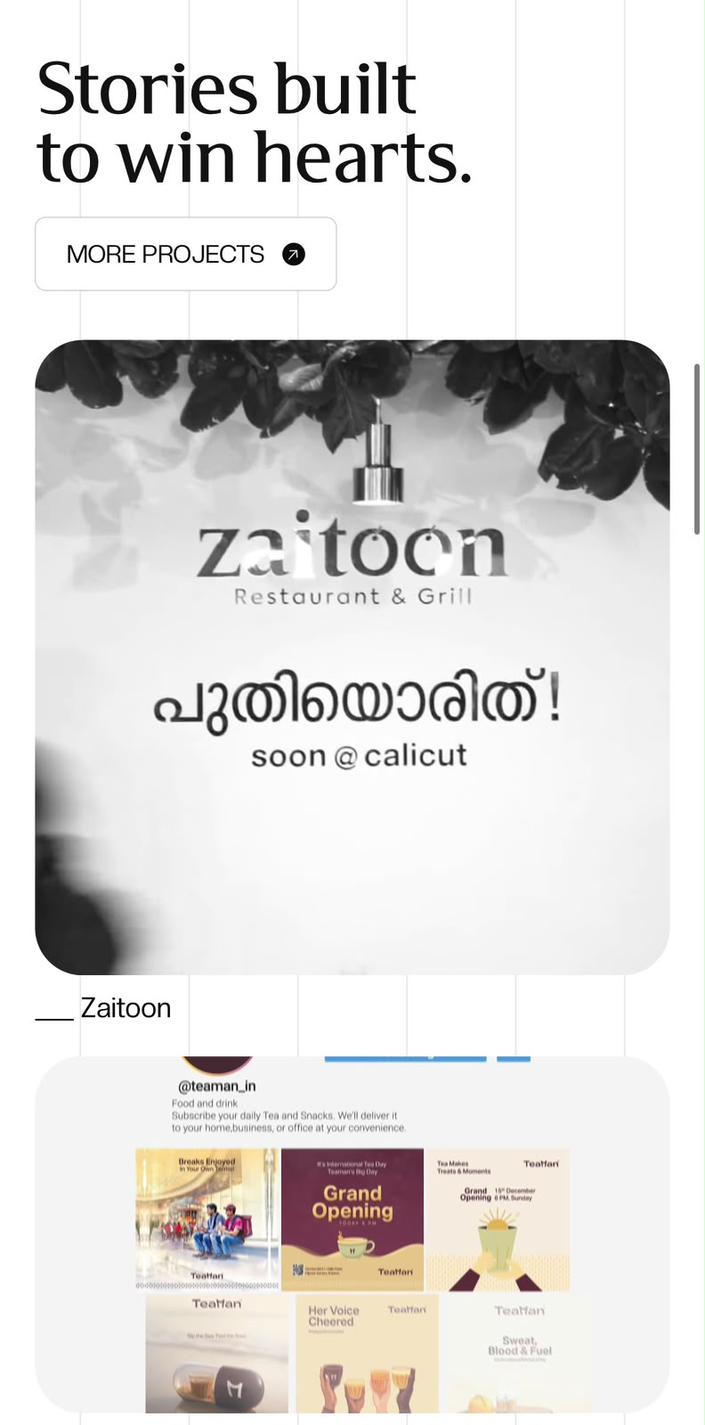 Mobile version of The Logo Brand work and content sections